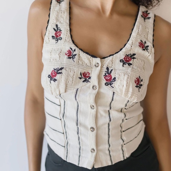 Free People Rose Bud Pointelle Knit Tank Top M NEW - Picture 1 of 13